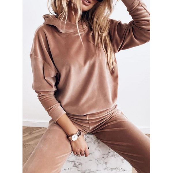 Attractive Plain Long Sleeve Hoodie Lounge Set