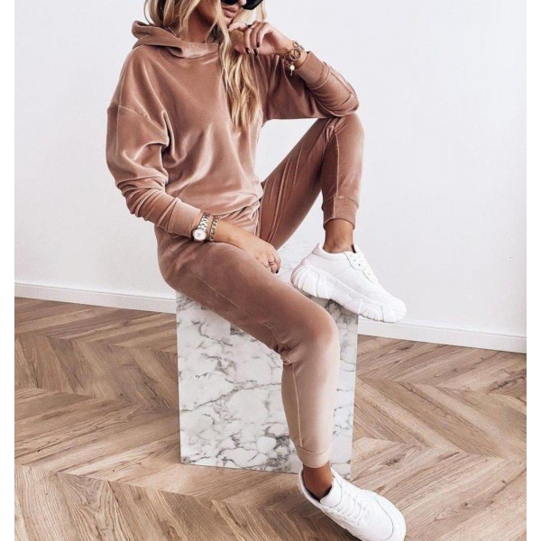 Attractive Plain Long Sleeve Hoodie Lounge Set