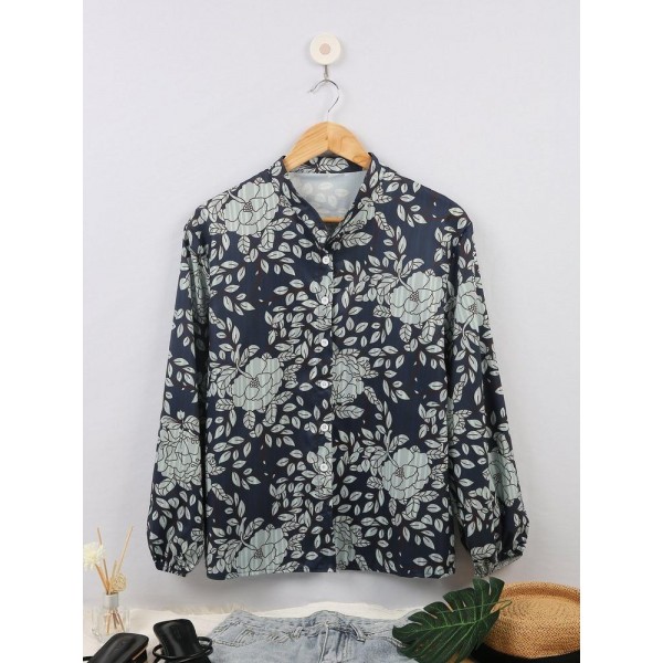 Bouquet Envy Navy Floral Print Top