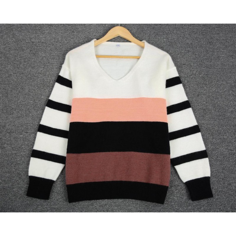 Casual Color Block V-Neck Long Sleeve Sweater