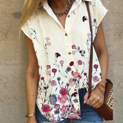 Chic Cap Sleeve Print Shirt