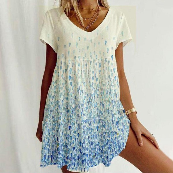 Chic Print V-Neck Short Sleeve Mini Dress