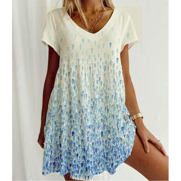 Chic Print V-Neck Short Sleeve Mini Dress