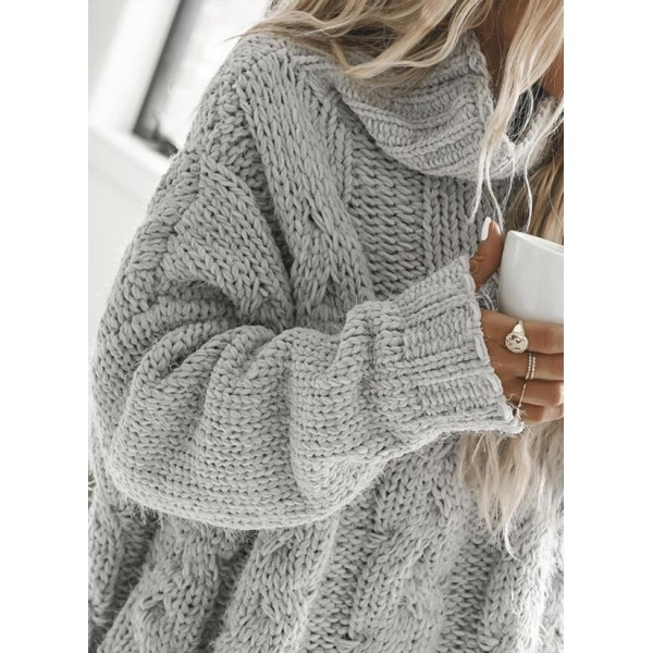 Classy Cable-Knit High Neck Long Sleeve Sweater