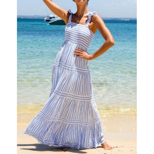 Comfy Elastic Smocking Sleeveless Maxi Dress