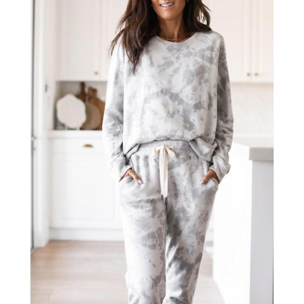 Comfy Tie Dye Print Round Neck Lounge Set