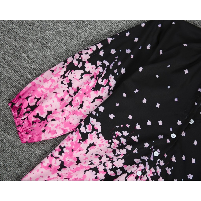 Elegant Floral Print 3/4 Sleeve Black Shirt