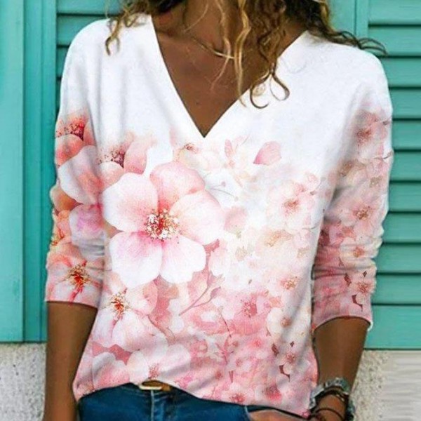 Fresh Pink Floral Print Long Sleeve Top