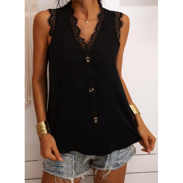 Glamorous Black Lace V-Neck Sleeveless Top