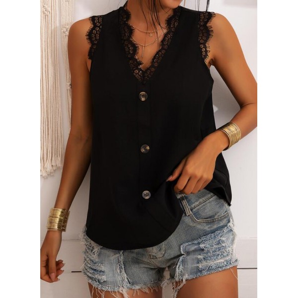 Glamorous Black Lace V-Neck Sleeveless Top