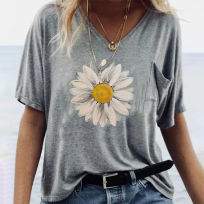 Grey Print Short Sleeve Top