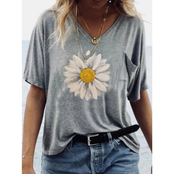 Grey Print Short Sleeve Top