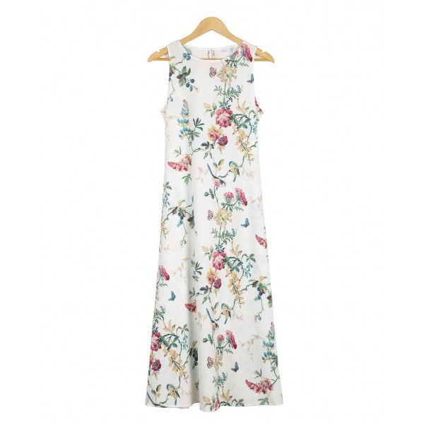 Groovy Plant Print Sleeveless Midi Dress