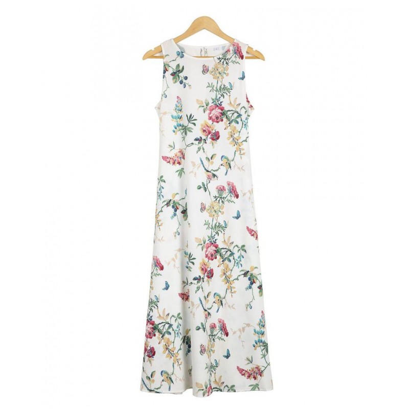 Groovy Plant Print Sleeveless Midi Dress