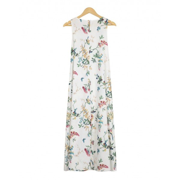 Groovy Plant Print Sleeveless Midi Dress