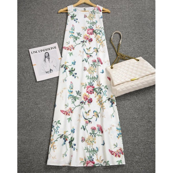 Groovy Plant Print Sleeveless Midi Dress