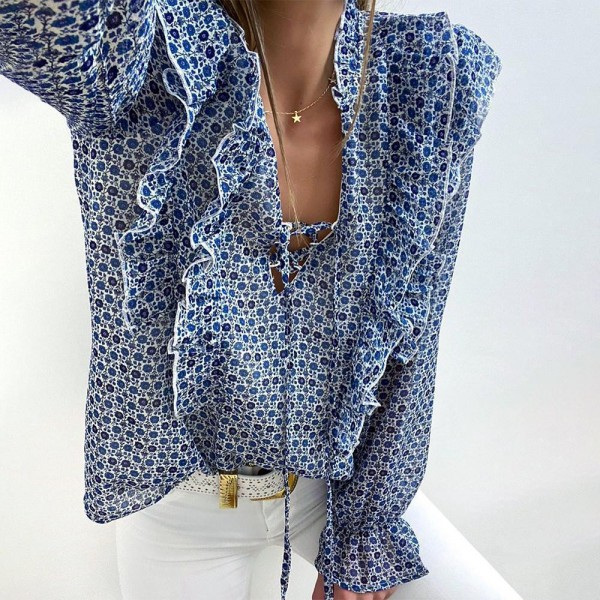 Land of Plenty Blue Floral Print Blouse