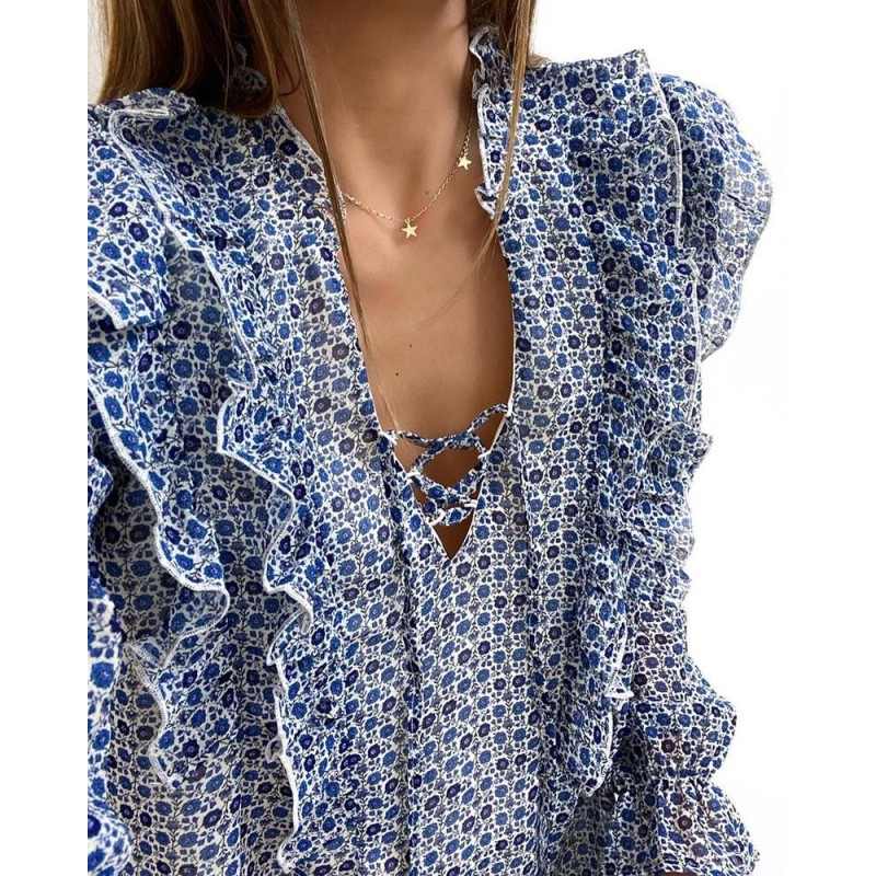 Land of Plenty Blue Floral Print Blouse