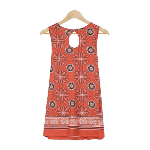 Retro Print Round Neck Sleeveless Top