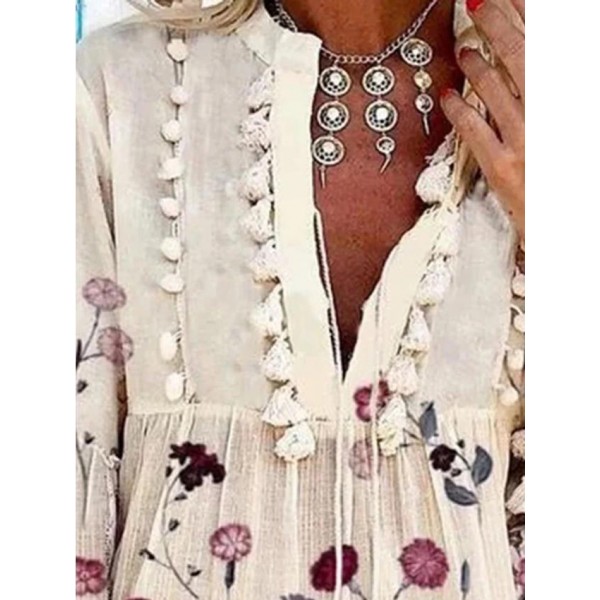 Romantic Vacation Style V-Neck Floral Pleated Dress