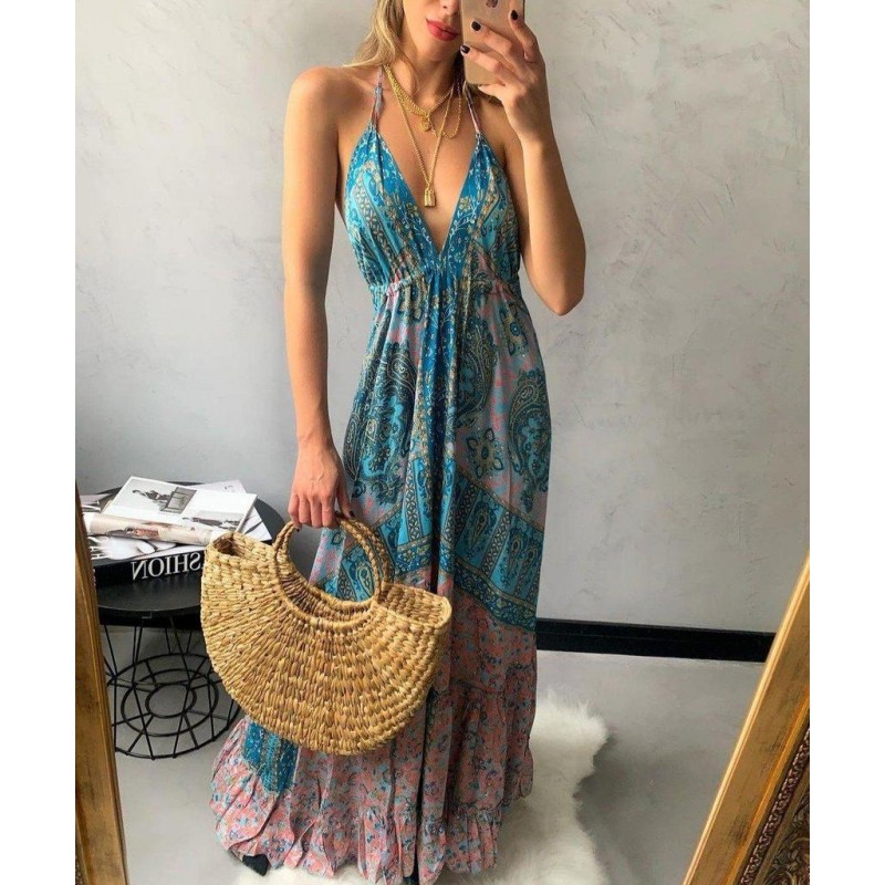 Sexy V And Strap Sleeveless Maxi Dress