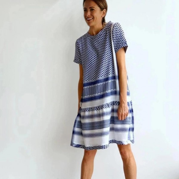 Shape of You Blue & White Short Sleeve Dress