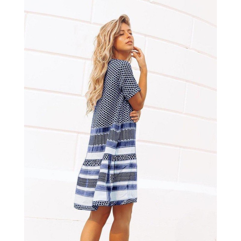 Shape of You Blue & White Short Sleeve Dress