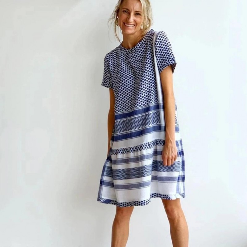 Shape of You Blue & White Short Sleeve Dress