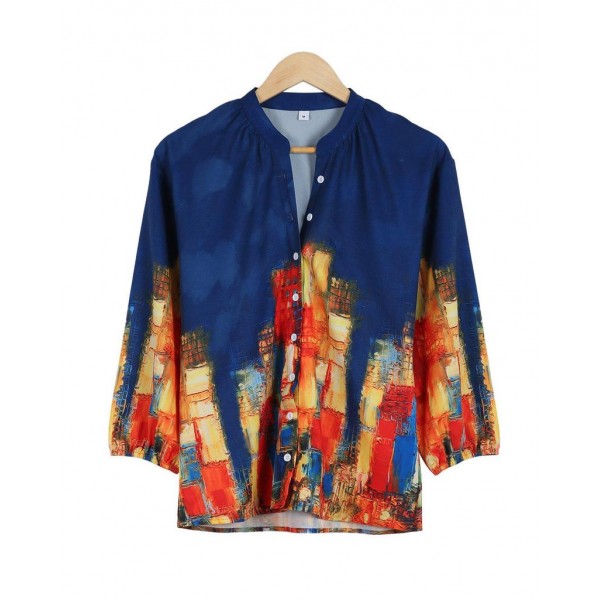 Showy Print Front Button Placket Shirt