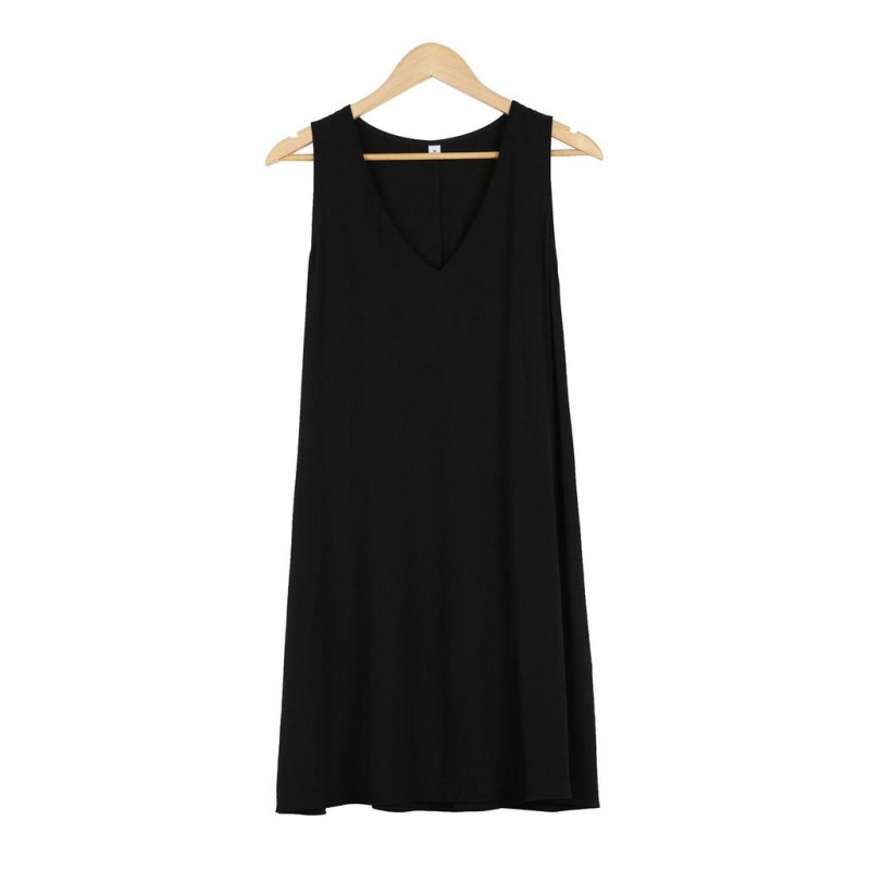 Simple Black V-Neck Sleeveless Mini Dress