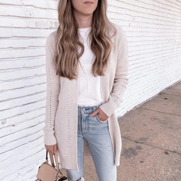 Simple Plain Long Sleeve Cardigan