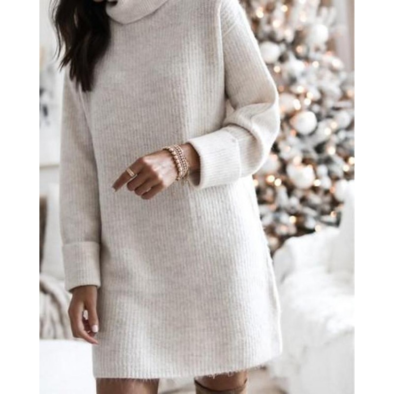 Simple Plain Long Sleeve Mini Sweater Dress