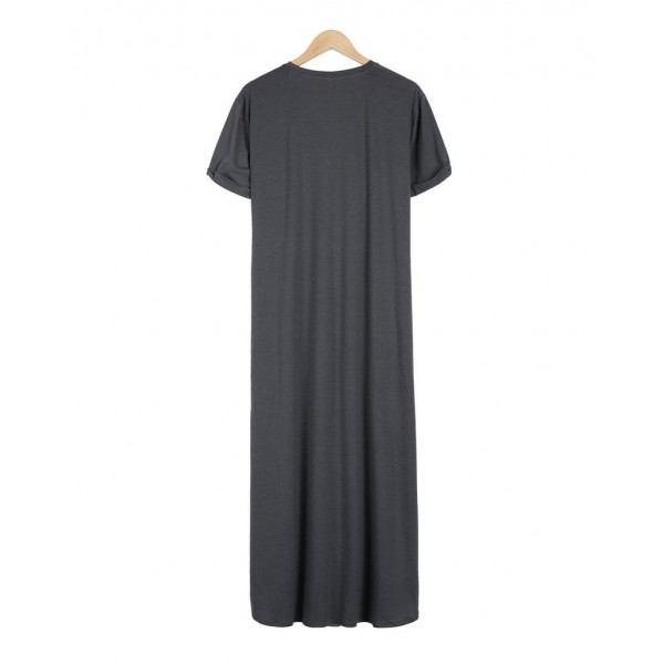 Simple Plain V-Neck Side Pocket Maxi Dress