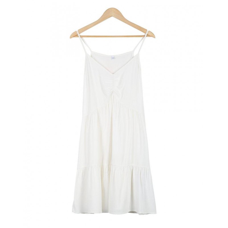 Simple Plain White Spaghetti Straps V-Neck Mini Dress