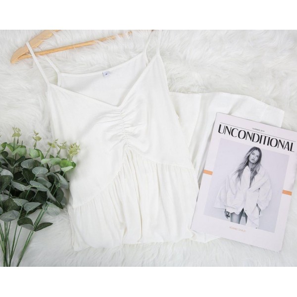 Simple Plain White Spaghetti Straps V-Neck Mini Dress