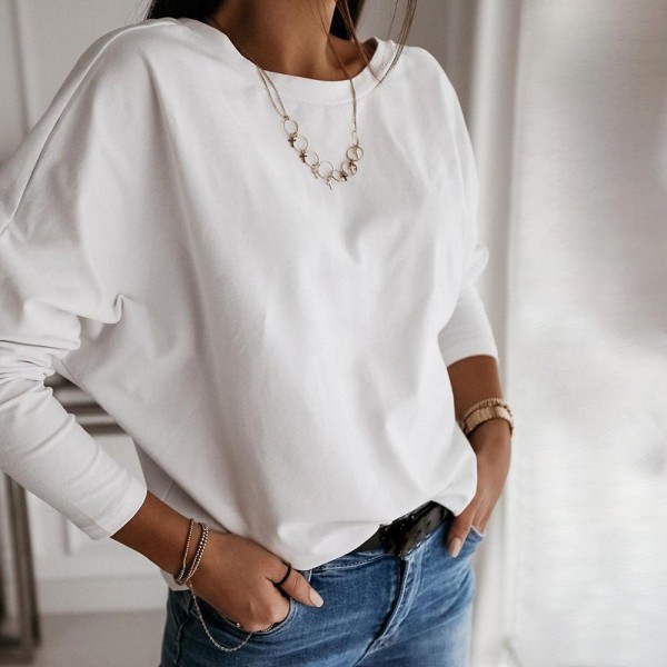 Simple Pure White V-Neck Loose Tee