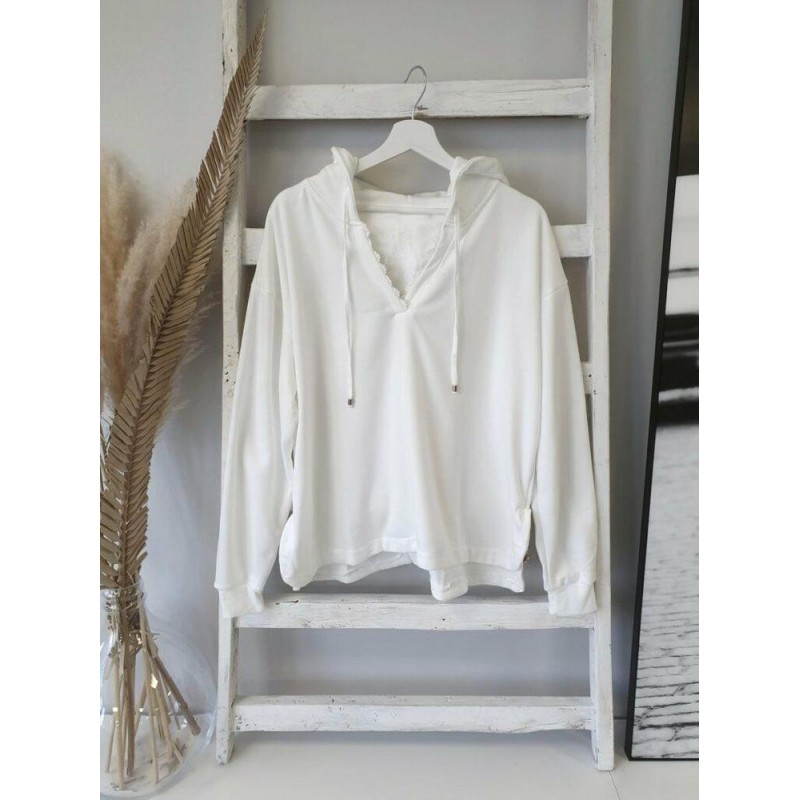 Simple White Long Sleeve Hoodie