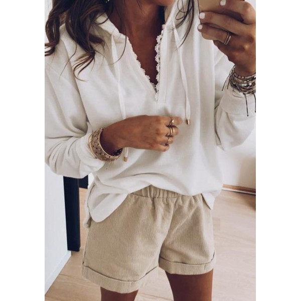 Simple White Long Sleeve Hoodie