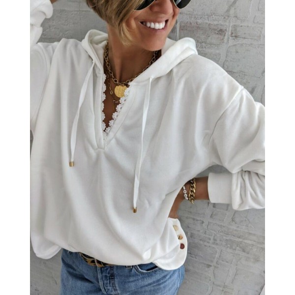 Simple White Long Sleeve Hoodie