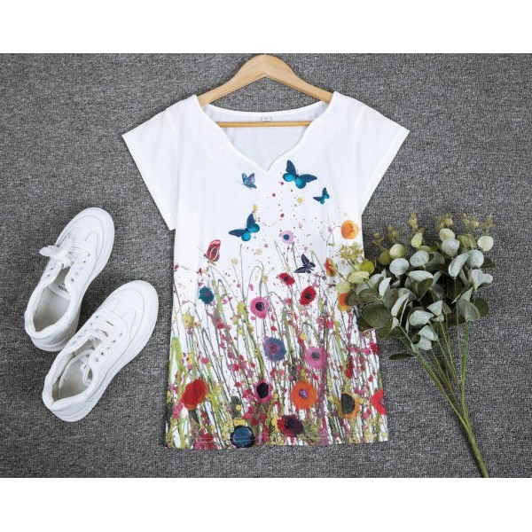 Special Notched Neckline Short Sleeve Tee