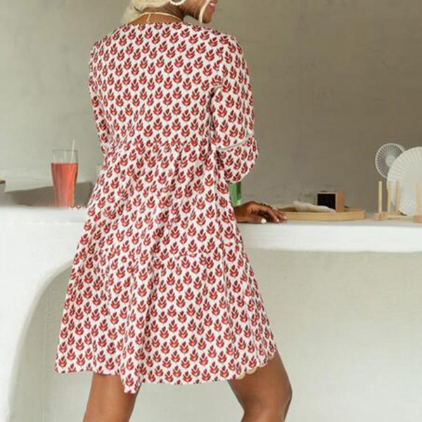 Stunning V-Neck 3/4 Sleeve Printed Mini Dress