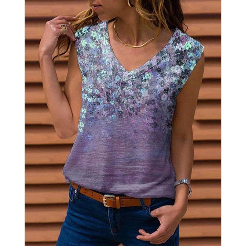 Stunning V-Neck Sleeveless Printed Top