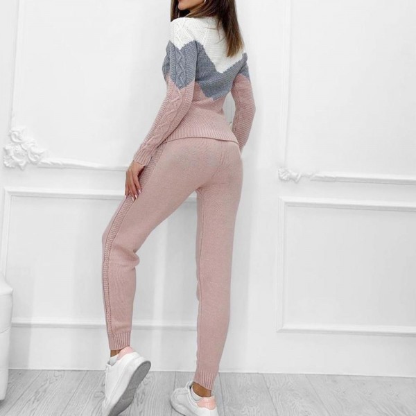 Stylish Color Block Long Sleeve Sweater Lounge Set