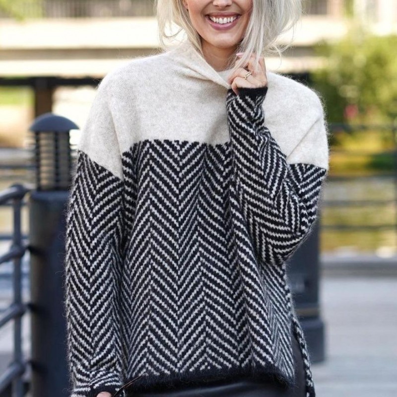 Stylish High Neck Long Sleeve Print Sweater