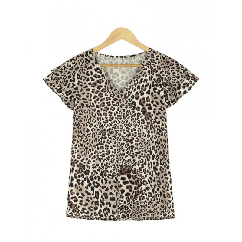 Stylish Leopard Print Cap Sleeve Top