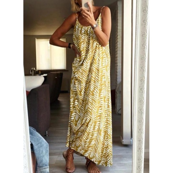 Stylish Spaghetti Straps U-Collar Printed Maxi Dress