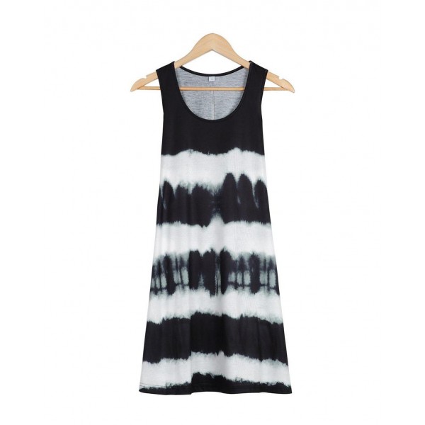 Stylish U-Collar Sleeveless Tie Dye Mini Dress