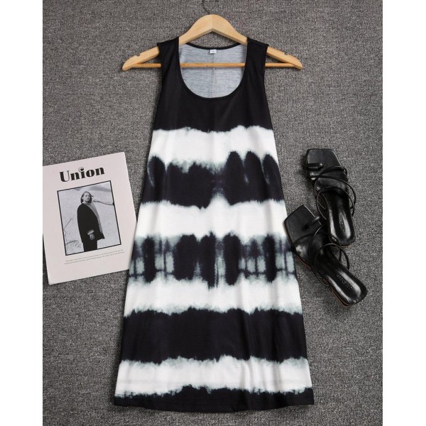 Stylish U-Collar Sleeveless Tie Dye Mini Dress