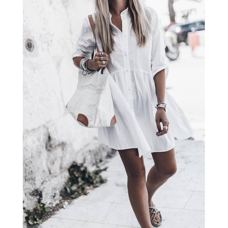 Temperament White Plain Mini Dress