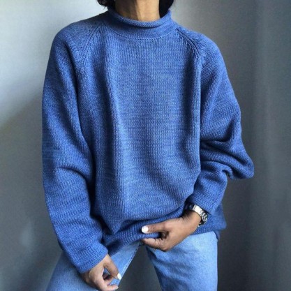 Trendy Blue Loose Long Sleeve Sweater